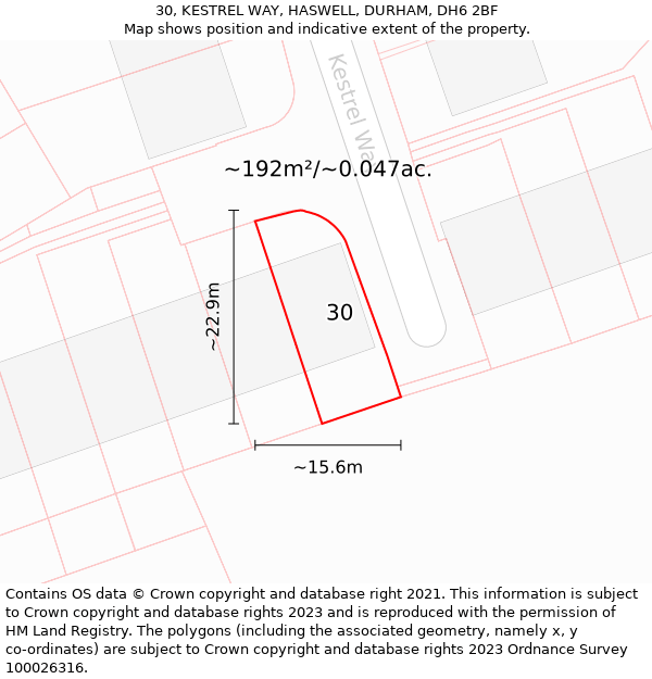 30, KESTREL WAY, HASWELL, DURHAM, DH6 2BF: Plot and title map