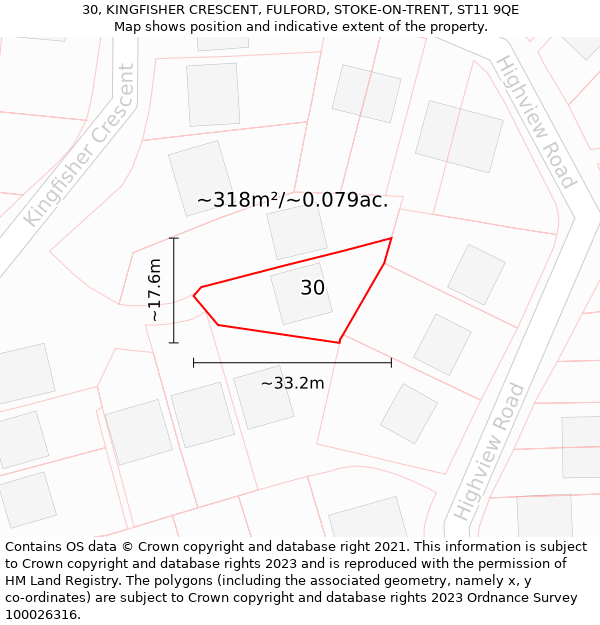 30, KINGFISHER CRESCENT, FULFORD, STOKE-ON-TRENT, ST11 9QE: Plot and title map