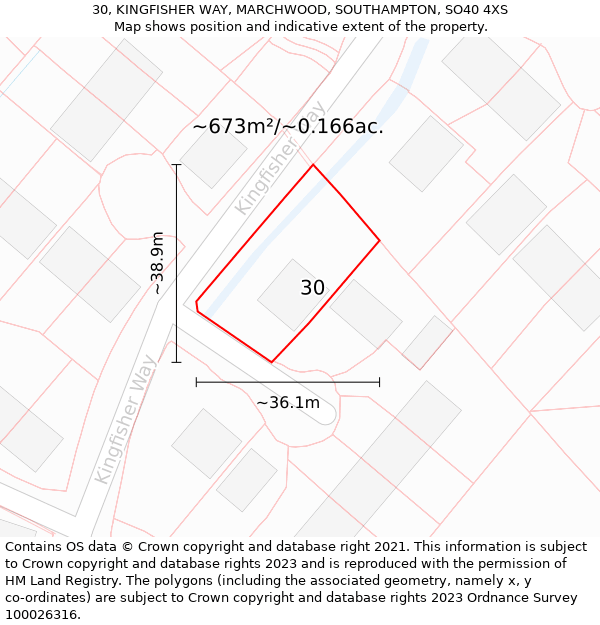 30, KINGFISHER WAY, MARCHWOOD, SOUTHAMPTON, SO40 4XS: Plot and title map