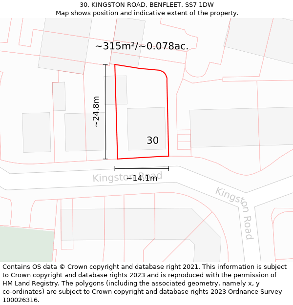 30, KINGSTON ROAD, BENFLEET, SS7 1DW: Plot and title map