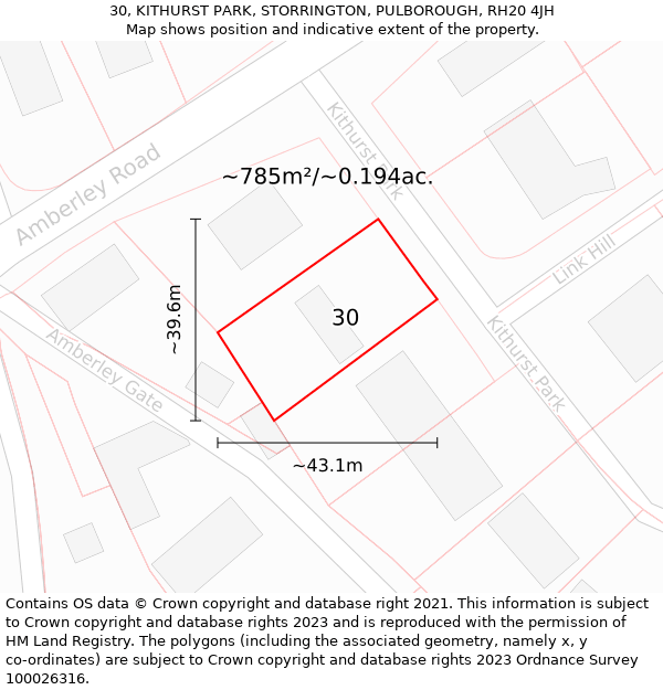 30, KITHURST PARK, STORRINGTON, PULBOROUGH, RH20 4JH: Plot and title map