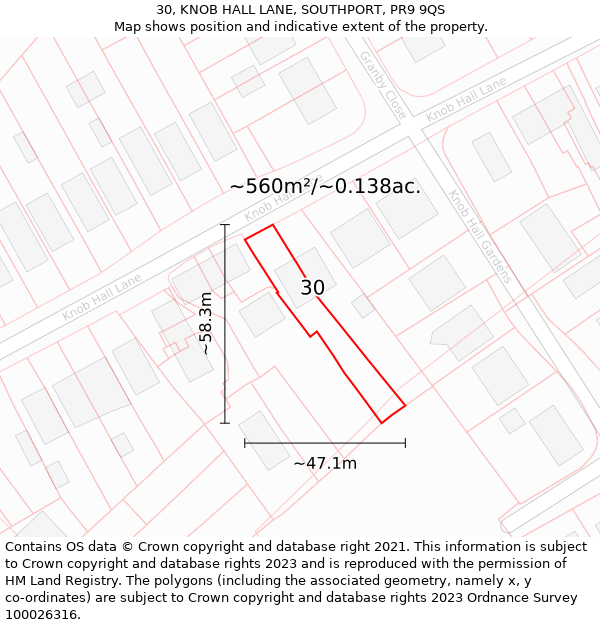 30, KNOB HALL LANE, SOUTHPORT, PR9 9QS: Plot and title map