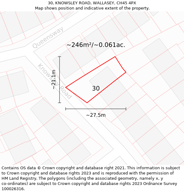 30, KNOWSLEY ROAD, WALLASEY, CH45 4PX: Plot and title map