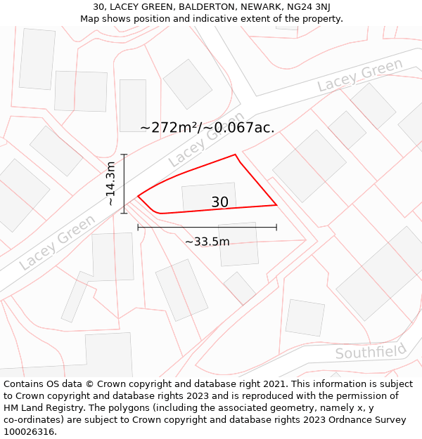 30, LACEY GREEN, BALDERTON, NEWARK, NG24 3NJ: Plot and title map