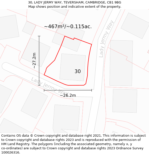 30, LADY JERMY WAY, TEVERSHAM, CAMBRIDGE, CB1 9BG: Plot and title map