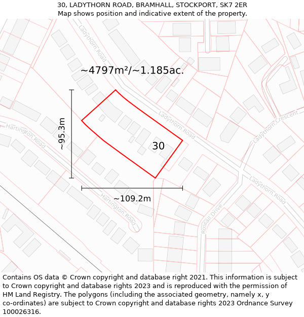 30, LADYTHORN ROAD, BRAMHALL, STOCKPORT, SK7 2ER: Plot and title map