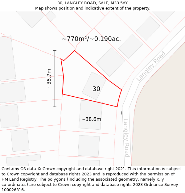 30, LANGLEY ROAD, SALE, M33 5AY: Plot and title map