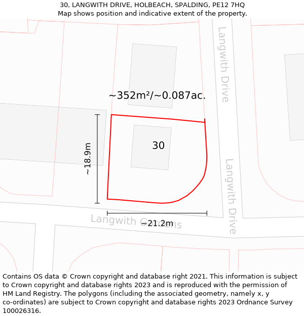 30, LANGWITH DRIVE, HOLBEACH, SPALDING, PE12 7HQ: Plot and title map