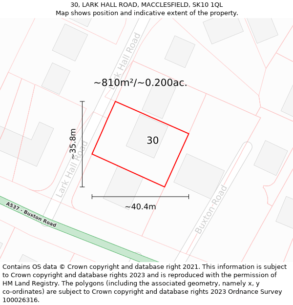 30, LARK HALL ROAD, MACCLESFIELD, SK10 1QL: Plot and title map