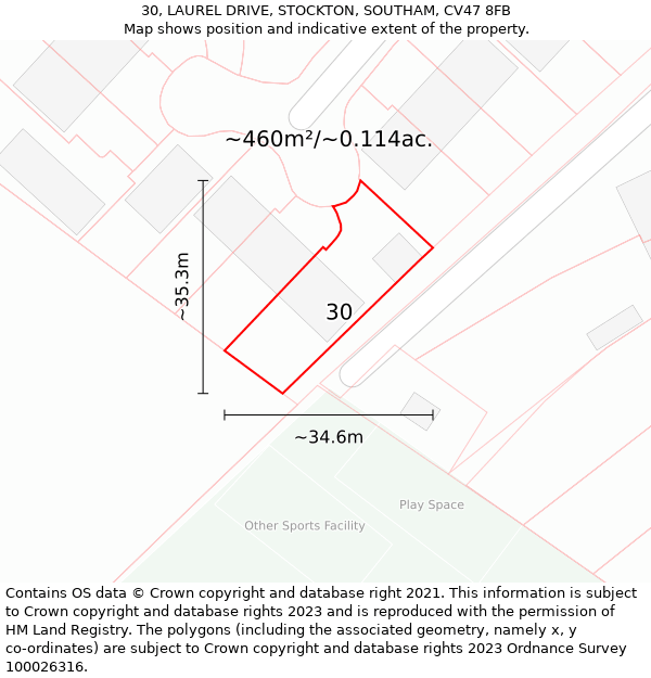 30, LAUREL DRIVE, STOCKTON, SOUTHAM, CV47 8FB: Plot and title map