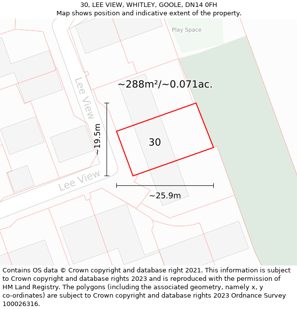 30, LEE VIEW, WHITLEY, GOOLE, DN14 0FH: Plot and title map