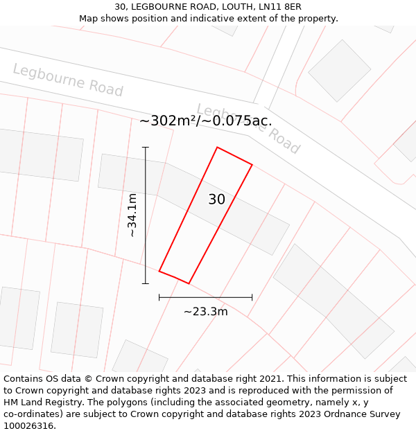 30, LEGBOURNE ROAD, LOUTH, LN11 8ER: Plot and title map