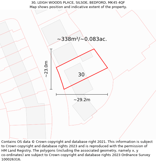 30, LEIGH WOODS PLACE, SILSOE, BEDFORD, MK45 4QF: Plot and title map