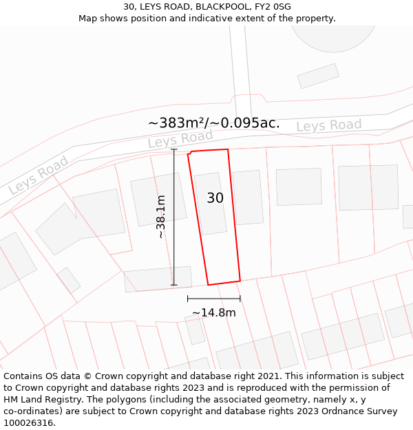 30, LEYS ROAD, BLACKPOOL, FY2 0SG: Plot and title map