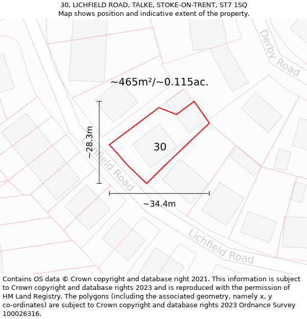 30, LICHFIELD ROAD, TALKE, STOKE-ON-TRENT, ST7 1SQ: Plot and title map