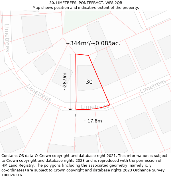 30, LIMETREES, PONTEFRACT, WF8 2QB: Plot and title map