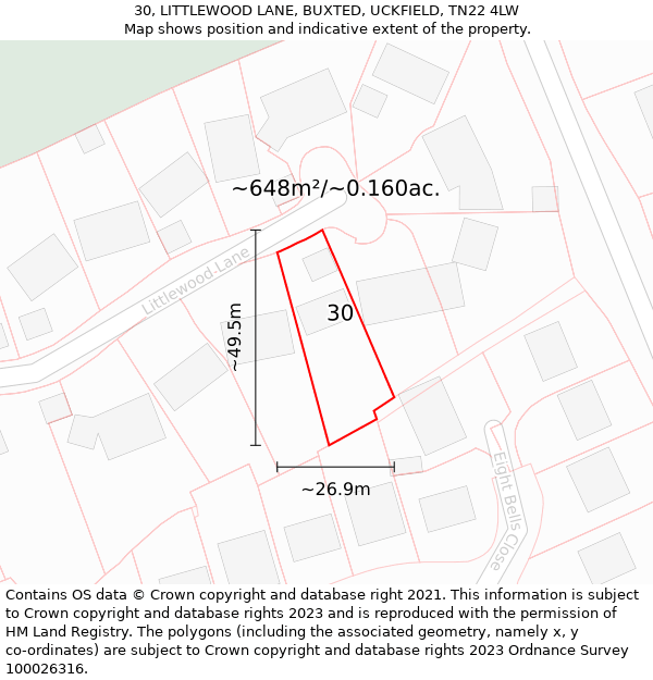 30, LITTLEWOOD LANE, BUXTED, UCKFIELD, TN22 4LW: Plot and title map