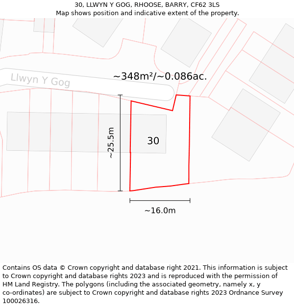 30, LLWYN Y GOG, RHOOSE, BARRY, CF62 3LS: Plot and title map