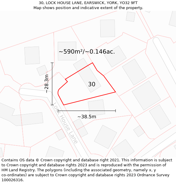 30, LOCK HOUSE LANE, EARSWICK, YORK, YO32 9FT: Plot and title map