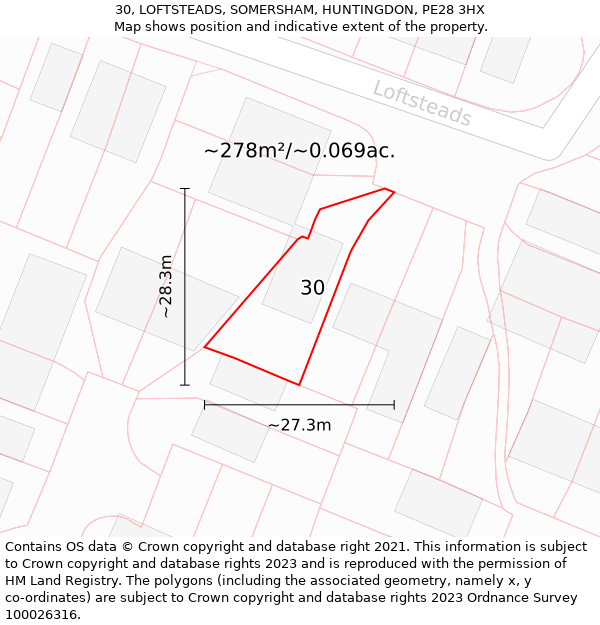 30, LOFTSTEADS, SOMERSHAM, HUNTINGDON, PE28 3HX: Plot and title map