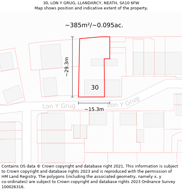 30, LON Y GRUG, LLANDARCY, NEATH, SA10 6FW: Plot and title map