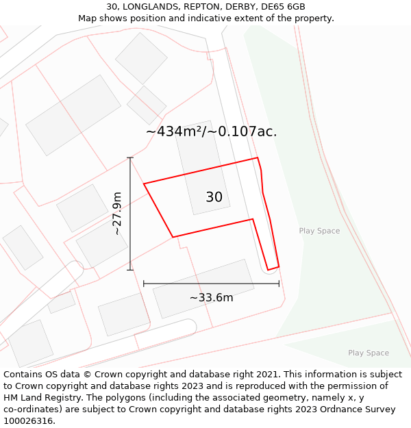 30, LONGLANDS, REPTON, DERBY, DE65 6GB: Plot and title map