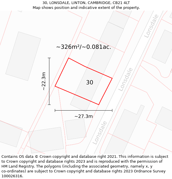 30, LONSDALE, LINTON, CAMBRIDGE, CB21 4LT: Plot and title map