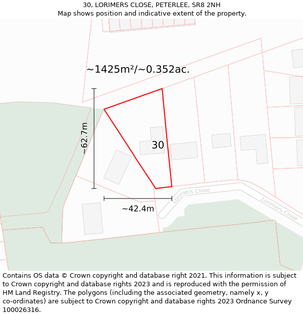 30, LORIMERS CLOSE, PETERLEE, SR8 2NH: Plot and title map