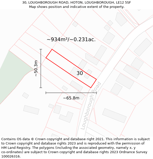 30, LOUGHBOROUGH ROAD, HOTON, LOUGHBOROUGH, LE12 5SF: Plot and title map