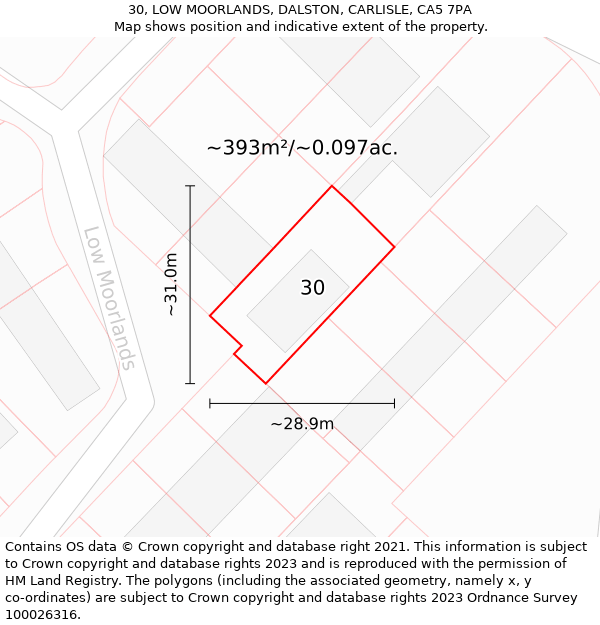 30, LOW MOORLANDS, DALSTON, CARLISLE, CA5 7PA: Plot and title map