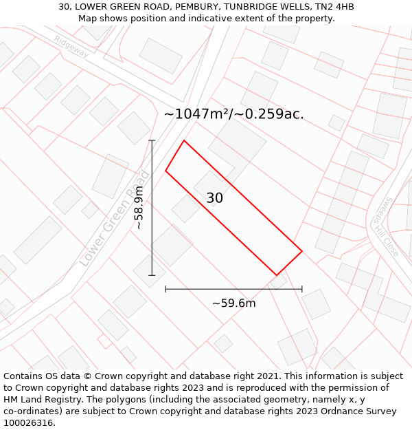 30, LOWER GREEN ROAD, PEMBURY, TUNBRIDGE WELLS, TN2 4HB: Plot and title map