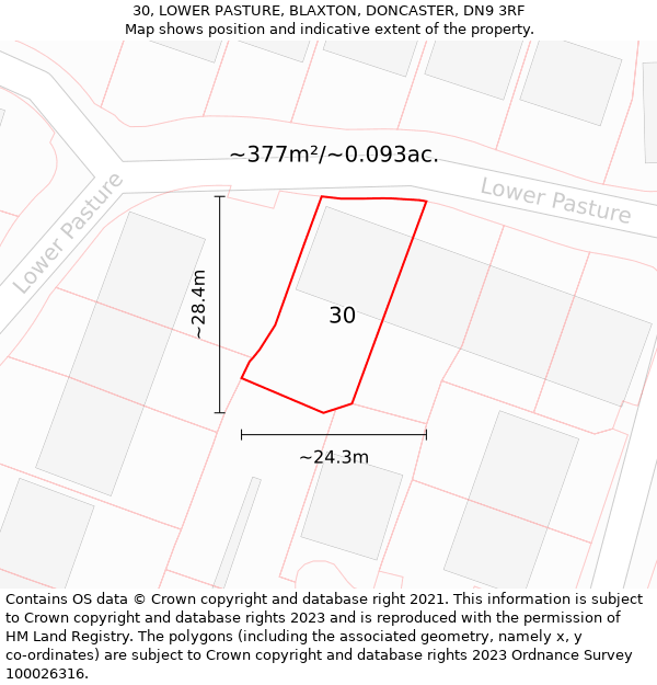 30, LOWER PASTURE, BLAXTON, DONCASTER, DN9 3RF: Plot and title map