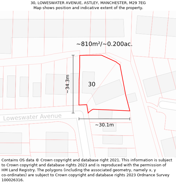 30, LOWESWATER AVENUE, ASTLEY, MANCHESTER, M29 7EG: Plot and title map