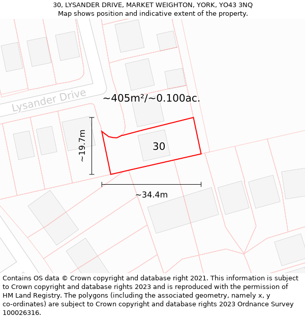 30, LYSANDER DRIVE, MARKET WEIGHTON, YORK, YO43 3NQ: Plot and title map