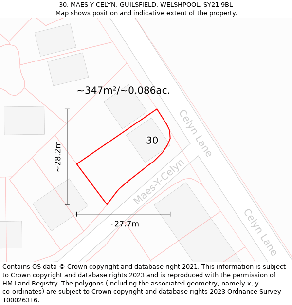 30, MAES Y CELYN, GUILSFIELD, WELSHPOOL, SY21 9BL: Plot and title map