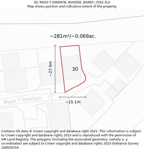 30, MAES Y GWENYN, RHOOSE, BARRY, CF62 3LA: Plot and title map