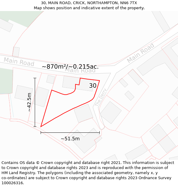 30, MAIN ROAD, CRICK, NORTHAMPTON, NN6 7TX: Plot and title map