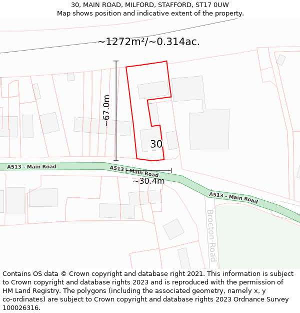 30, MAIN ROAD, MILFORD, STAFFORD, ST17 0UW: Plot and title map