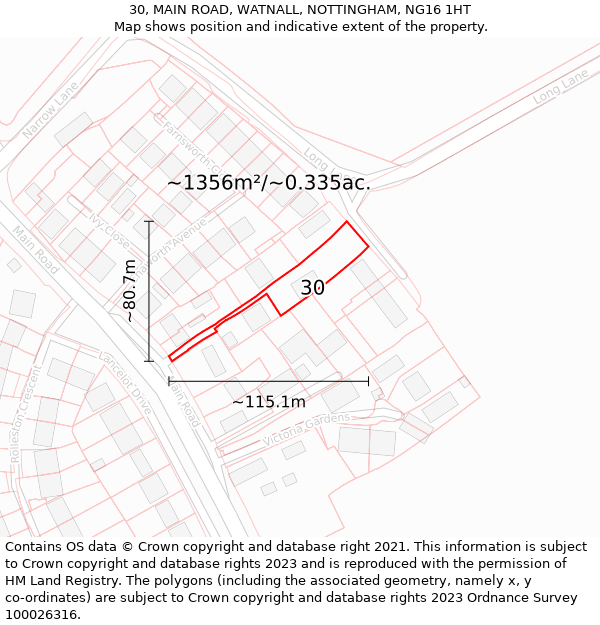 30, MAIN ROAD, WATNALL, NOTTINGHAM, NG16 1HT: Plot and title map