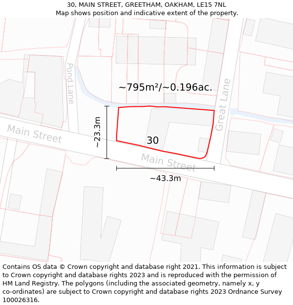 30, MAIN STREET, GREETHAM, OAKHAM, LE15 7NL: Plot and title map