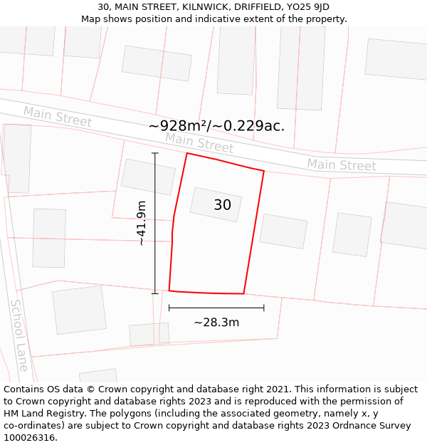 30, MAIN STREET, KILNWICK, DRIFFIELD, YO25 9JD: Plot and title map