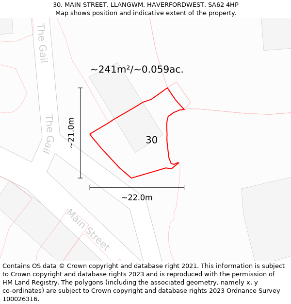 30, MAIN STREET, LLANGWM, HAVERFORDWEST, SA62 4HP: Plot and title map