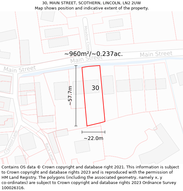 30, MAIN STREET, SCOTHERN, LINCOLN, LN2 2UW: Plot and title map