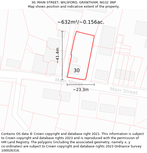 30, MAIN STREET, WILSFORD, GRANTHAM, NG32 3NP: Plot and title map