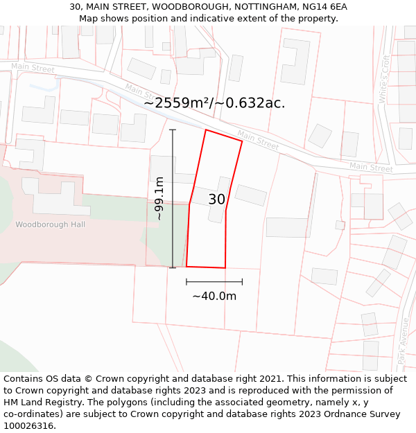 30, MAIN STREET, WOODBOROUGH, NOTTINGHAM, NG14 6EA: Plot and title map