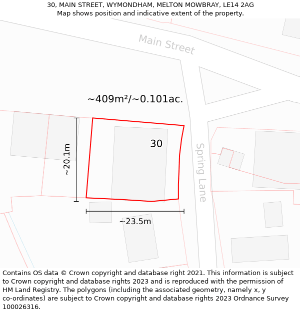 30, MAIN STREET, WYMONDHAM, MELTON MOWBRAY, LE14 2AG: Plot and title map