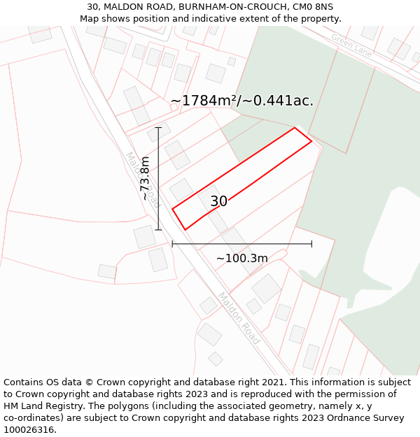 30, MALDON ROAD, BURNHAM-ON-CROUCH, CM0 8NS: Plot and title map