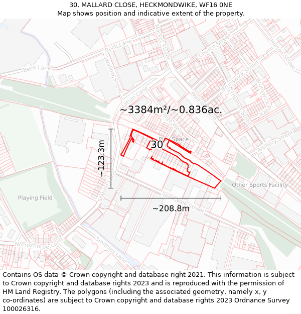 30, MALLARD CLOSE, HECKMONDWIKE, WF16 0NE: Plot and title map