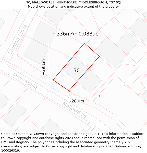 30, MALLOWDALE, NUNTHORPE, MIDDLESBROUGH, TS7 0QJ: Plot and title map