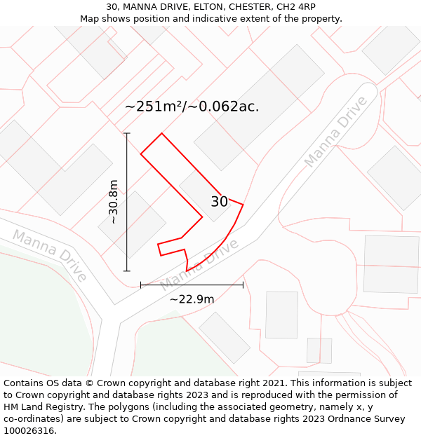 30, MANNA DRIVE, ELTON, CHESTER, CH2 4RP: Plot and title map